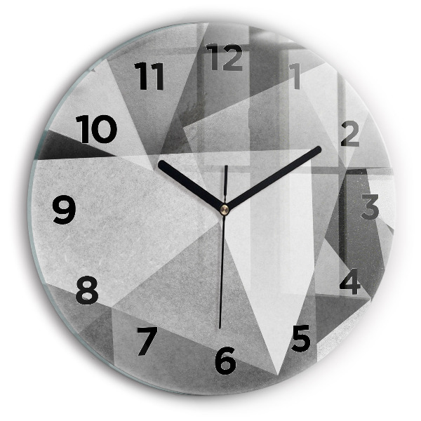 Ceas rotund de perete din sticlă Abstracție geometrică gri