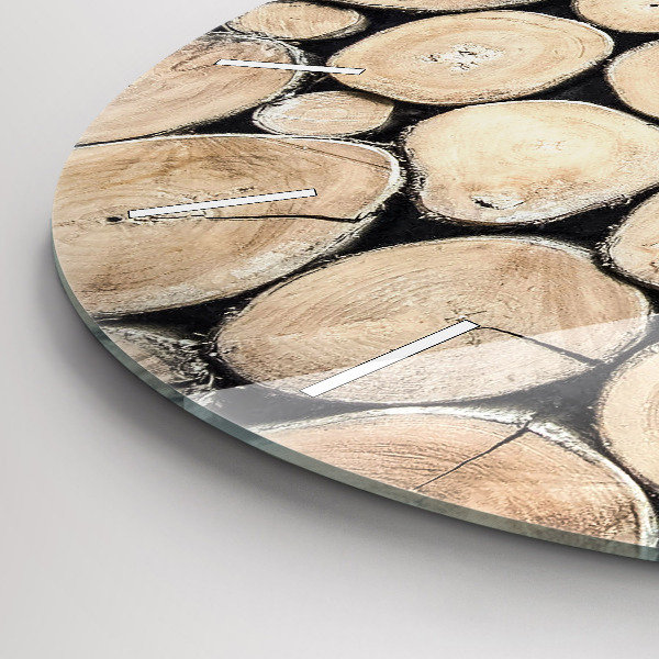 Ceas rotund de perete din sticlă Tăiați cioturile de copac