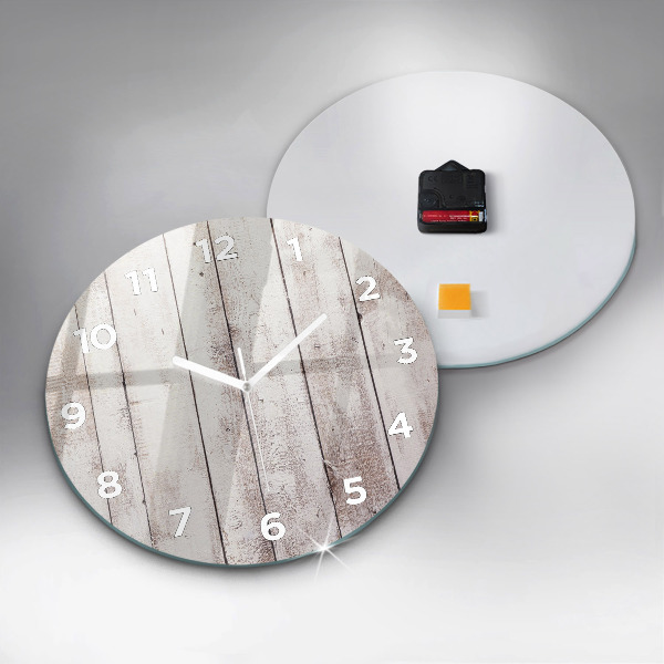 Ceas rotund de perete din sticlă Scânduri din lemn strălucitor