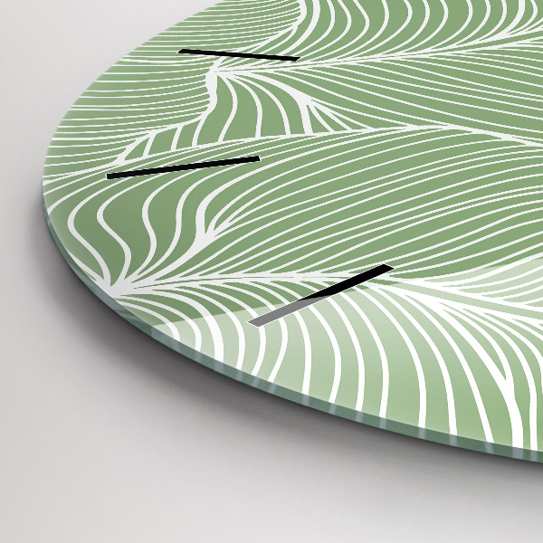 Ceas rotund de perete din sticlă Modelul frunzelor naturii