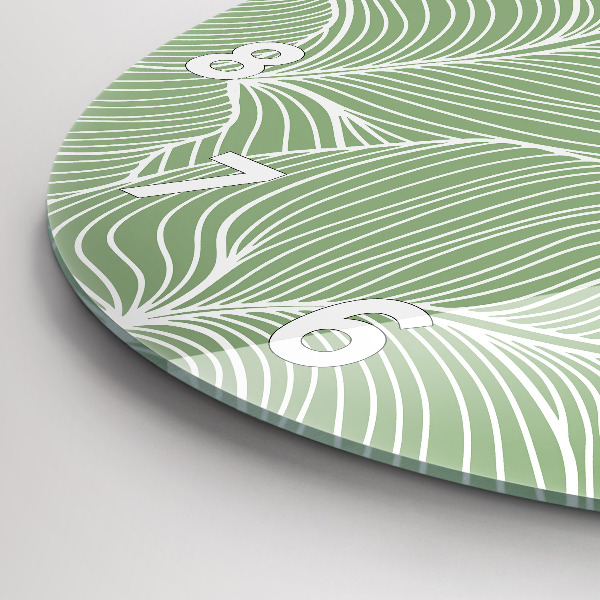 Ceas rotund de perete din sticlă Modelul frunzelor naturii