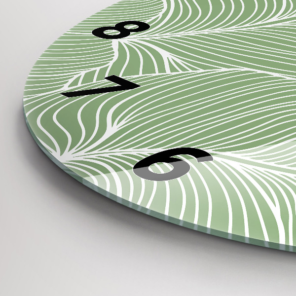 Ceas rotund de perete din sticlă Modelul frunzelor naturii