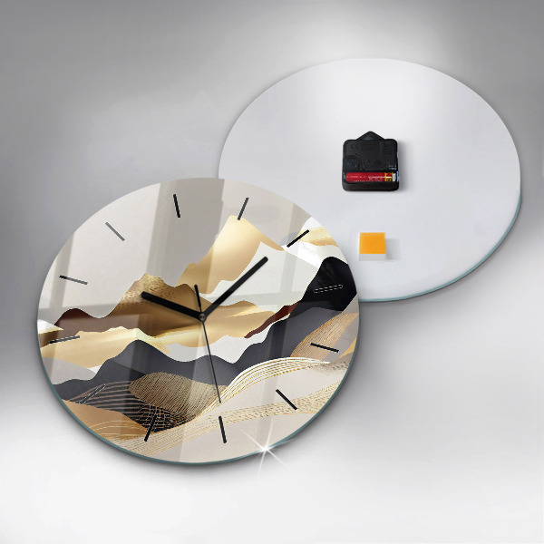 Ceas rotund de perete din sticlă Munți de aur abstracti