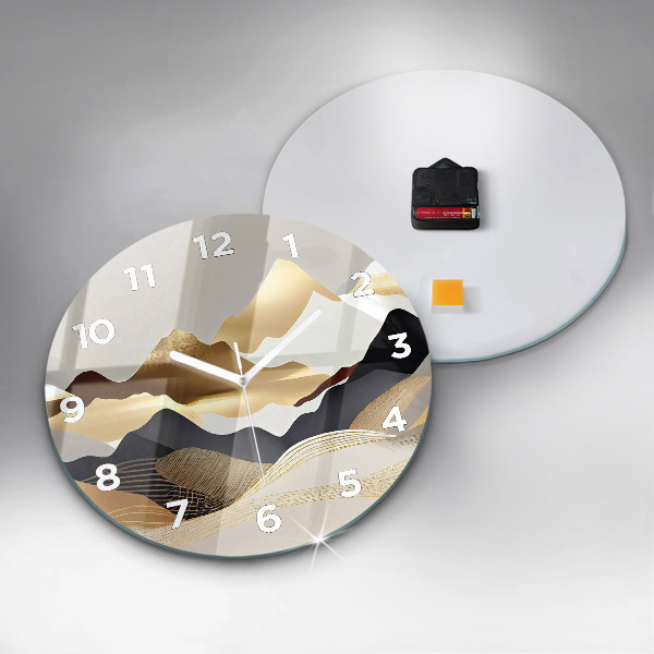 Ceas rotund de perete din sticlă Munți de aur abstracti