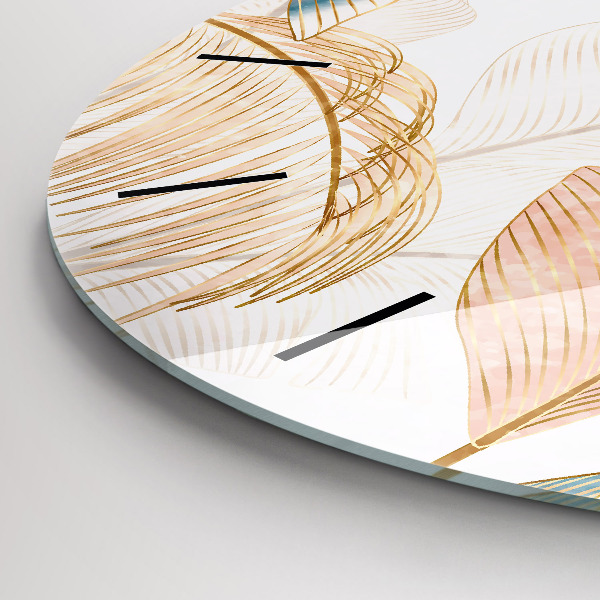 Ceas rotund de perete din sticlă Natura frunze model