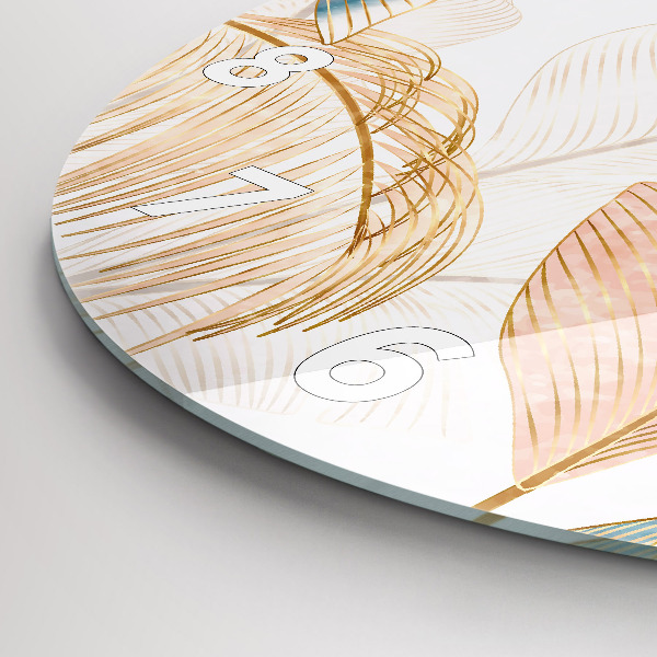 Ceas rotund de perete din sticlă Natura frunze model