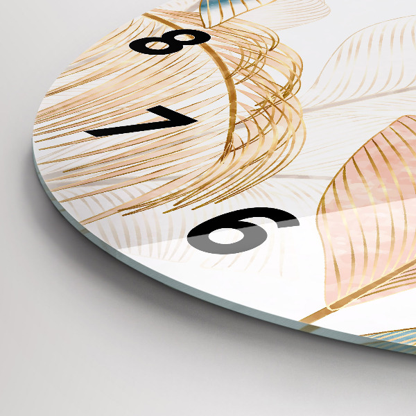 Ceas rotund de perete din sticlă Natura frunze model