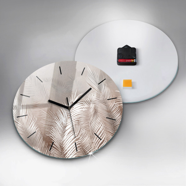 Ceas rotund de perete din sticlă Frunze tropicale boho