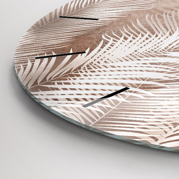 Ceas rotund de perete din sticlă Frunze tropicale boho