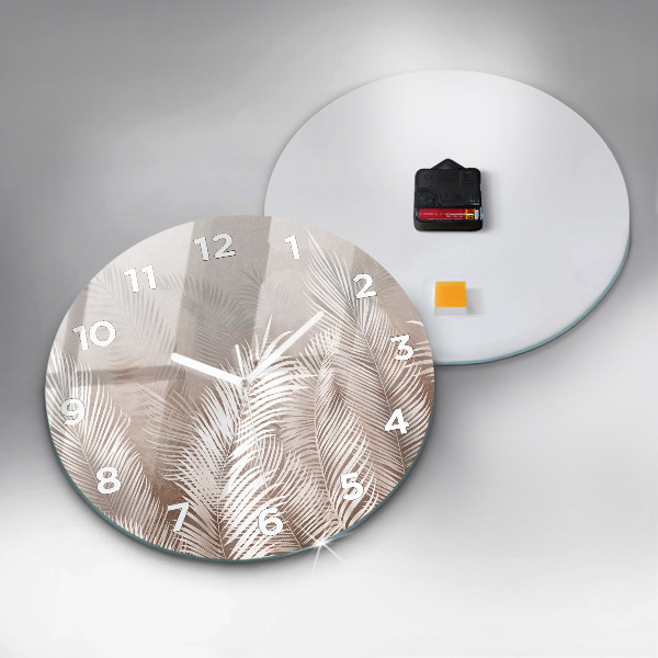Ceas rotund de perete din sticlă Frunze tropicale boho