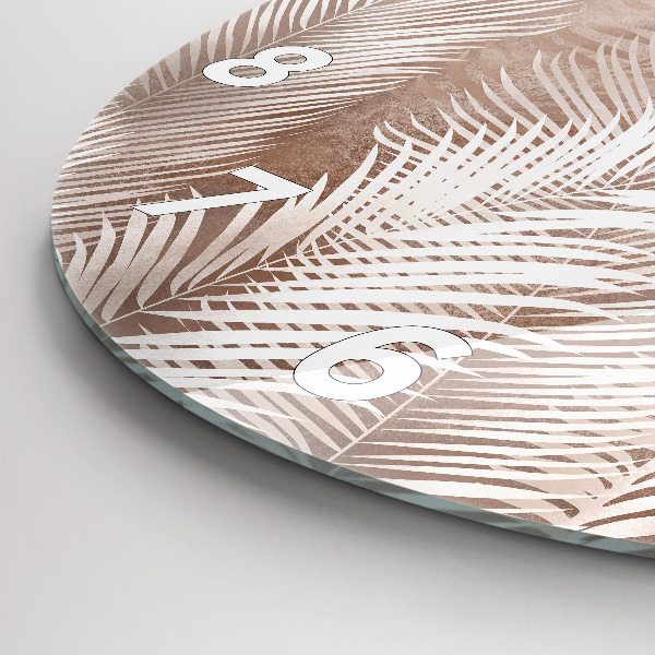 Ceas rotund de perete din sticlă Frunze tropicale boho