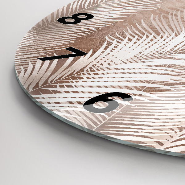 Ceas rotund de perete din sticlă Frunze tropicale boho