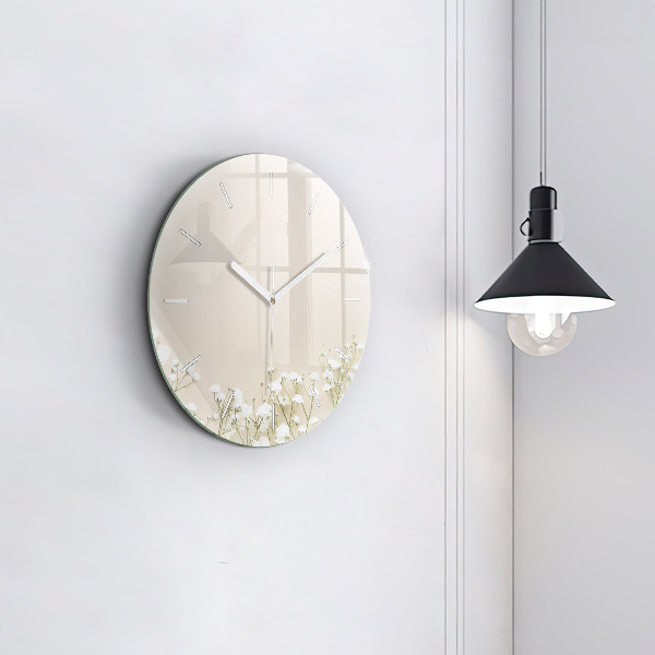 Ceas rotund de perete din sticlă Flori înfloritoare de gypsophila