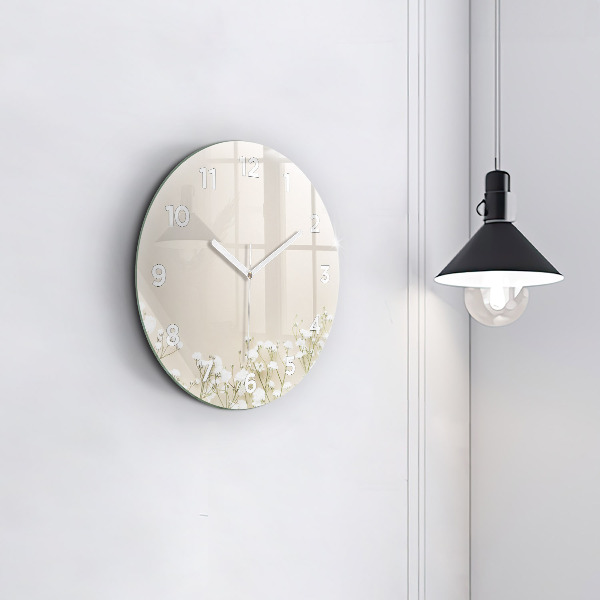 Ceas rotund de perete din sticlă Flori înfloritoare de gypsophila