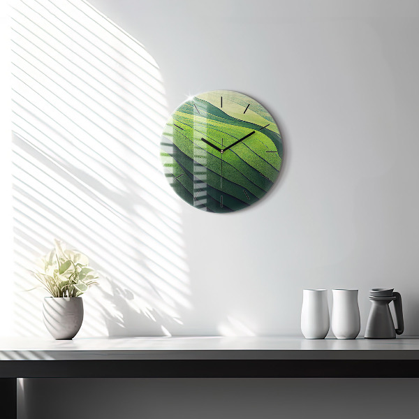 Ceas rotund de perete din sticlă Câmpuri verzi abstracte