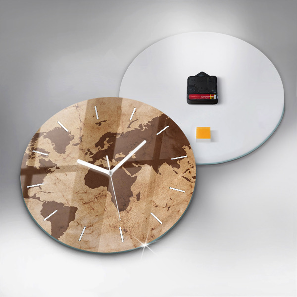 Ceas rotund de perete din sticlă Harta lumii vintage