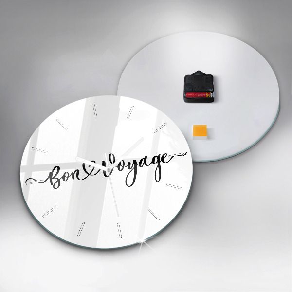 Ceas rotund de perete din sticlă Bon voyage inscripție