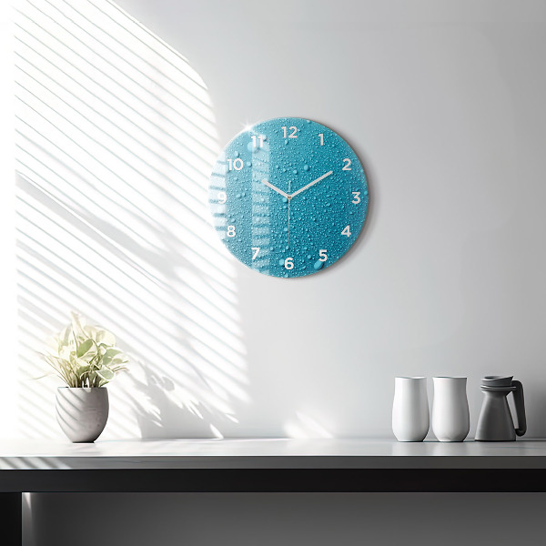 Ceas rotund de perete din sticlă Picături de apă pe sticlă