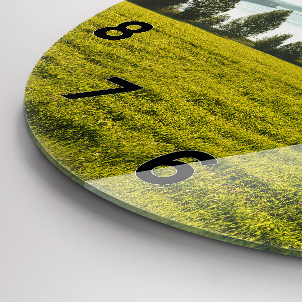 Ceas rotund de perete din sticlă Munți și câmp