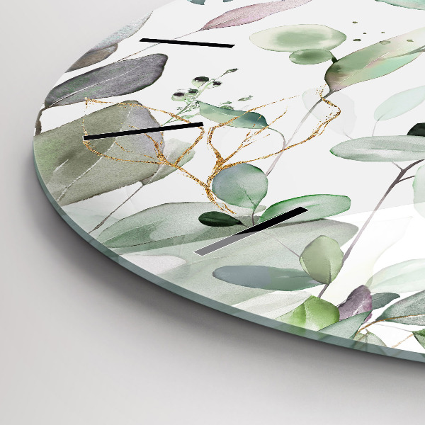 Ceas rotund de perete din sticlă Frunze de plante