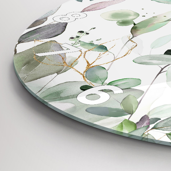 Ceas rotund de perete din sticlă Frunze de plante