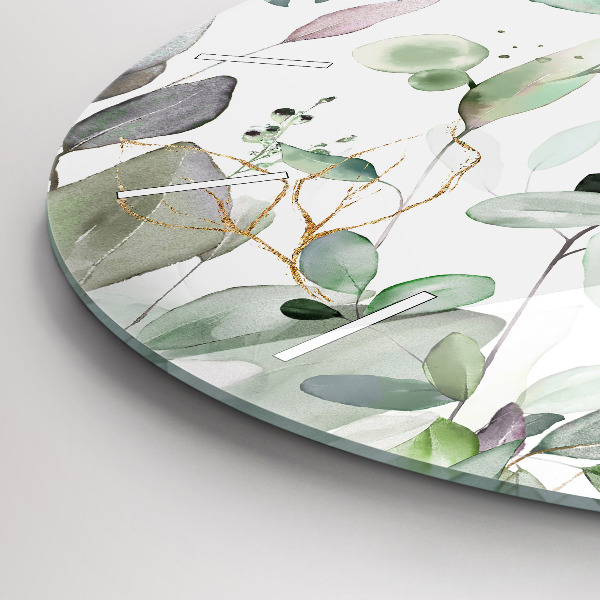 Ceas rotund de perete din sticlă Frunze de plante