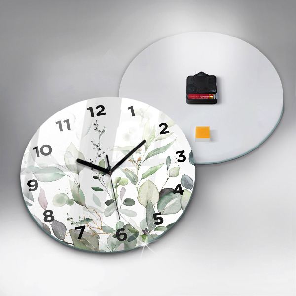 Ceas rotund de perete din sticlă Frunze de plante