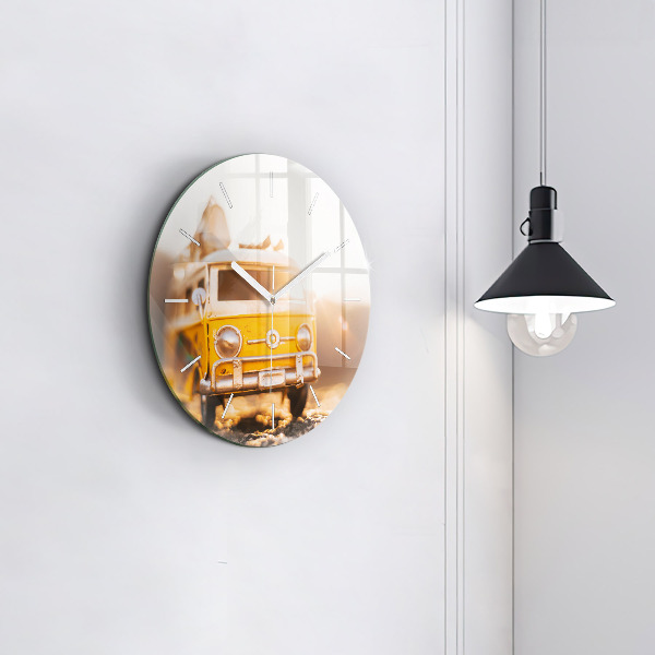 Ceas rotund de perete din sticlă Masina in vacanta