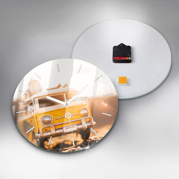 Ceas rotund de perete din sticlă Masina in vacanta
