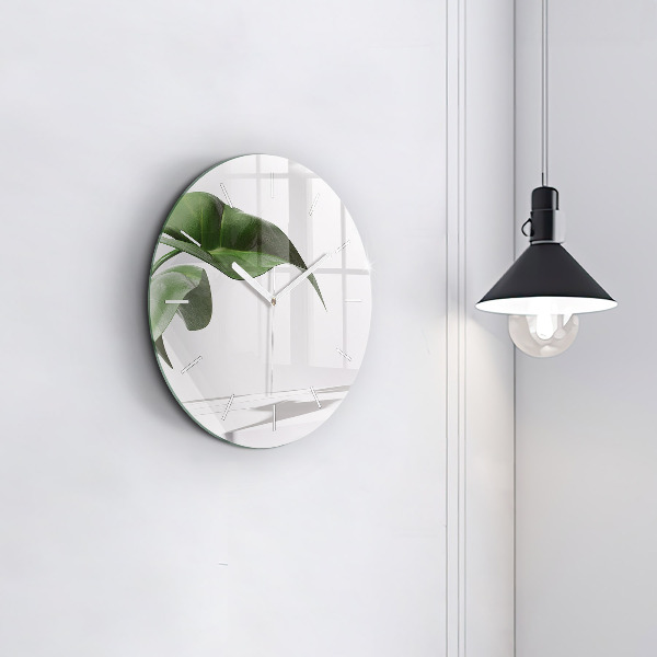 Ceas rotund de perete din sticlă Frunze abstracte