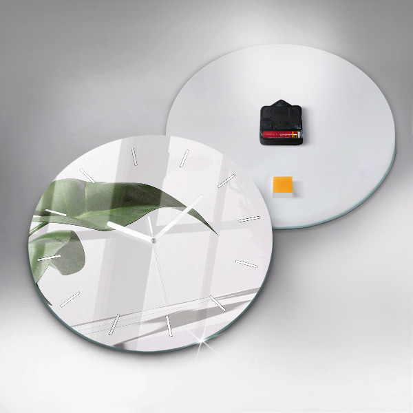 Ceas rotund de perete din sticlă Frunze abstracte