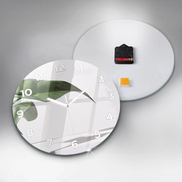 Ceas rotund de perete din sticlă Frunze abstracte
