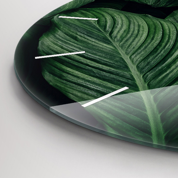 Ceas rotund de perete din sticlă Monstera tropicală