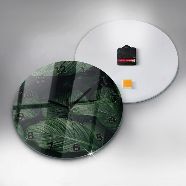 Ceas rotund de perete din sticlă Monstera tropicală