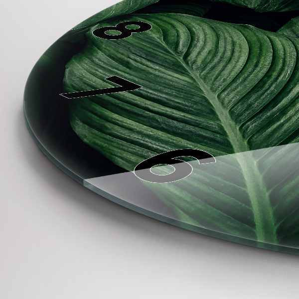 Ceas rotund de perete din sticlă Monstera tropicală