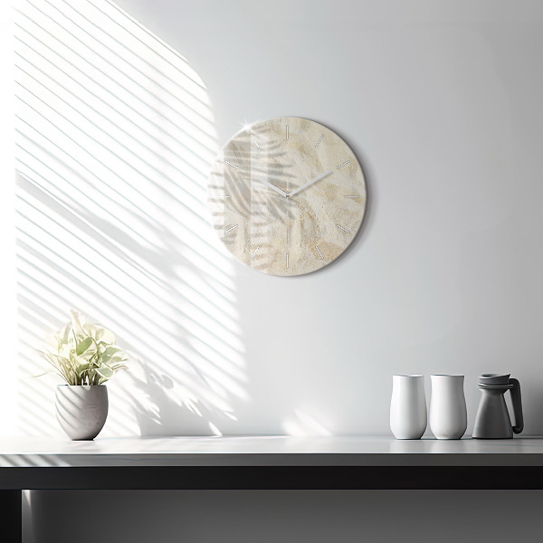 Ceas rotund de perete din sticlă Umbra unui palmier în nisip