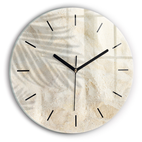 Ceas rotund de perete din sticlă Umbra unui palmier în nisip