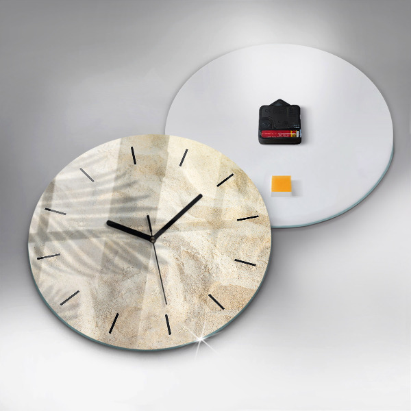 Ceas rotund de perete din sticlă Umbra unui palmier în nisip