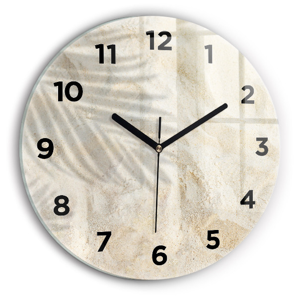 Ceas rotund de perete din sticlă Umbra unui palmier în nisip