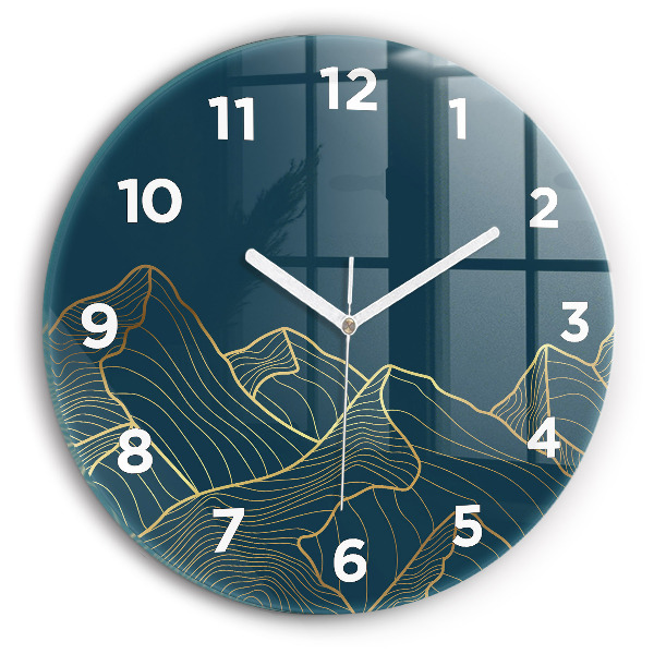 Ceas rotund de perete din sticlă Schiță de munte