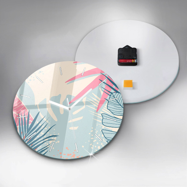 Ceas rotund de perete din sticlă Frunze pastelate – tropice