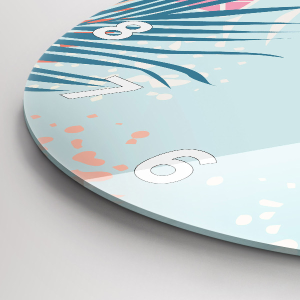 Ceas rotund de perete din sticlă Frunze pastelate – tropice