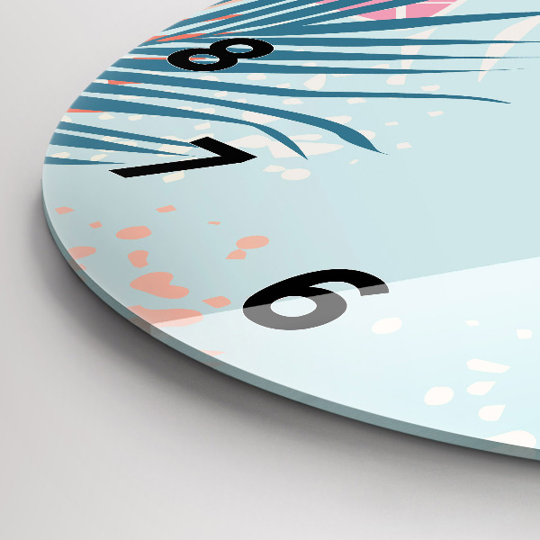 Ceas rotund de perete din sticlă Frunze pastelate – tropice