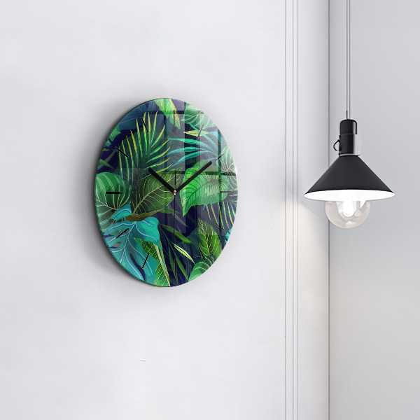 Ceas rotund de perete din sticlă Frunze exotice