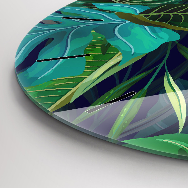 Ceas rotund de perete din sticlă Frunze exotice