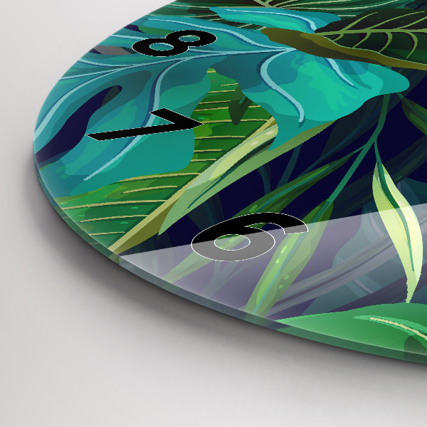 Ceas rotund de perete din sticlă Frunze exotice