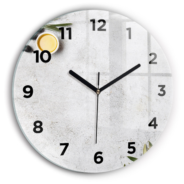 Ceas rotund de perete din sticlă Măsline minimaliste