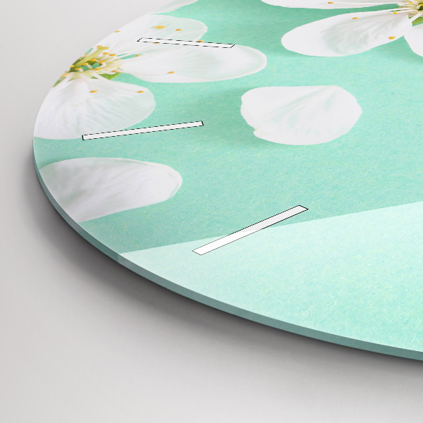 Ceas rotund de perete din sticlă Flori înflorite de măr