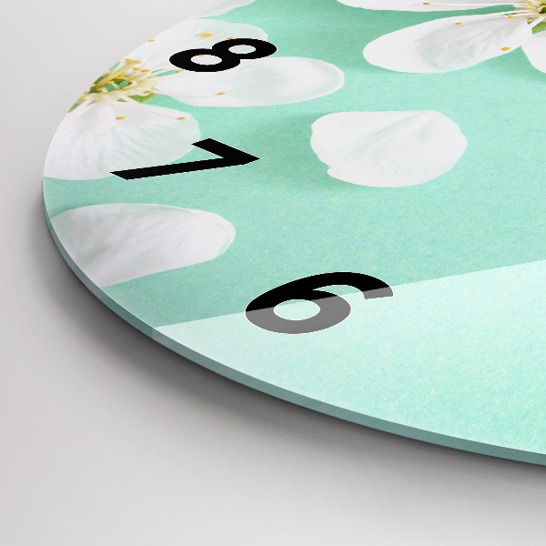 Ceas rotund de perete din sticlă Flori înflorite de măr