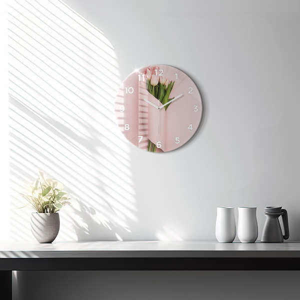 Ceas rotund de perete din sticlă Buchet de flori de lalele